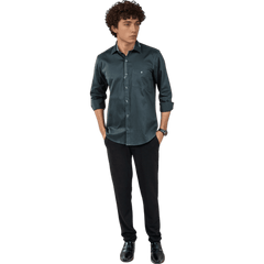 Botticelli Dark Green Cotton Partywear Shirt For Men - Full Sleeve Formal Shirts (5302) - Botticelli