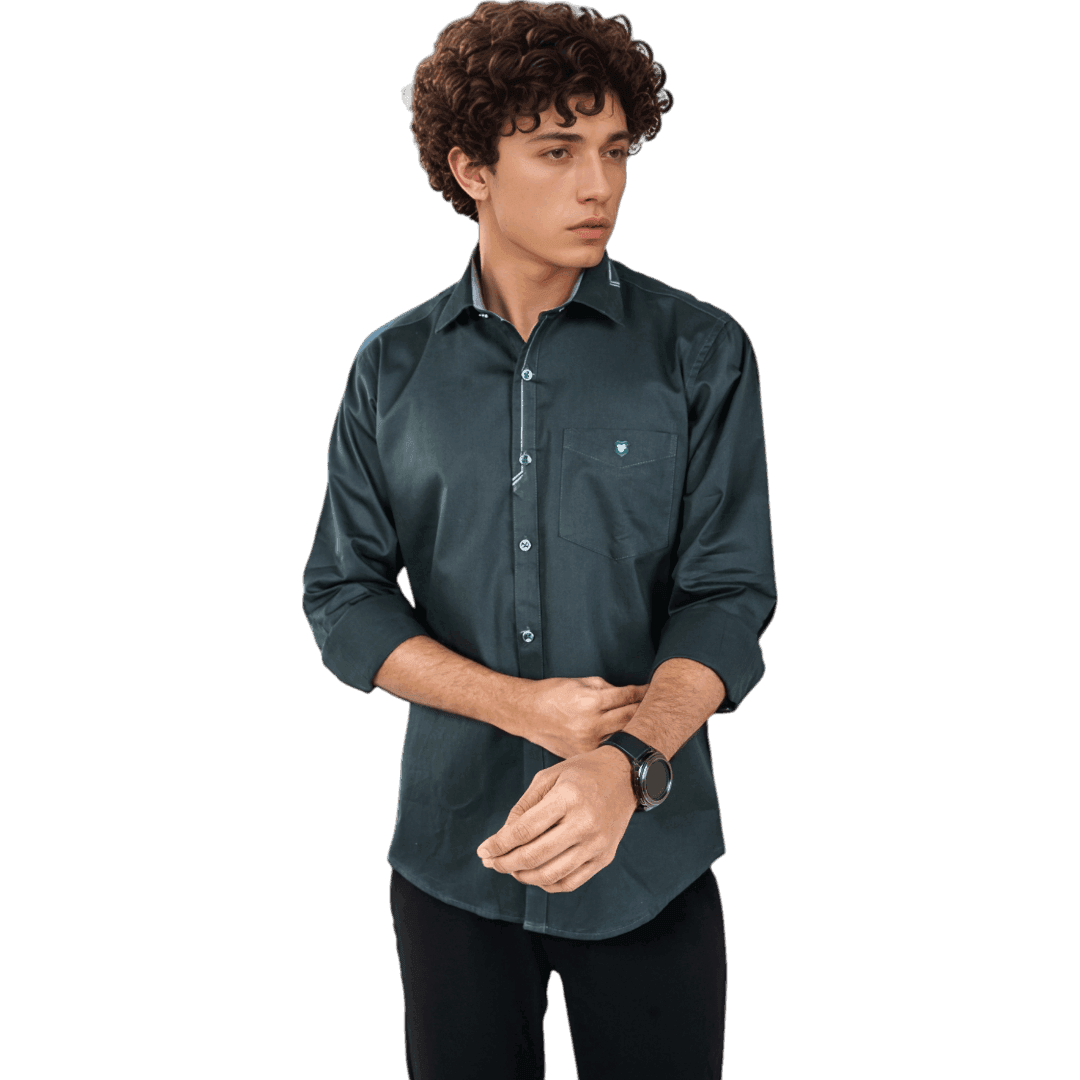 Dark Green Cotton Partywear Shirt