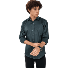 Botticelli Dark Green Cotton Partywear Shirt For Men - Full Sleeve Formal Shirts (5302) - Botticelli