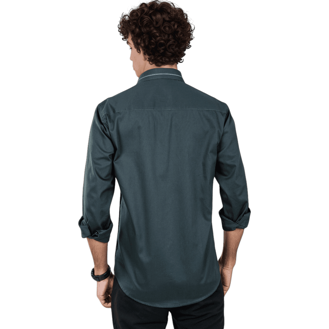 Dark Green Cotton Partywear Shirt