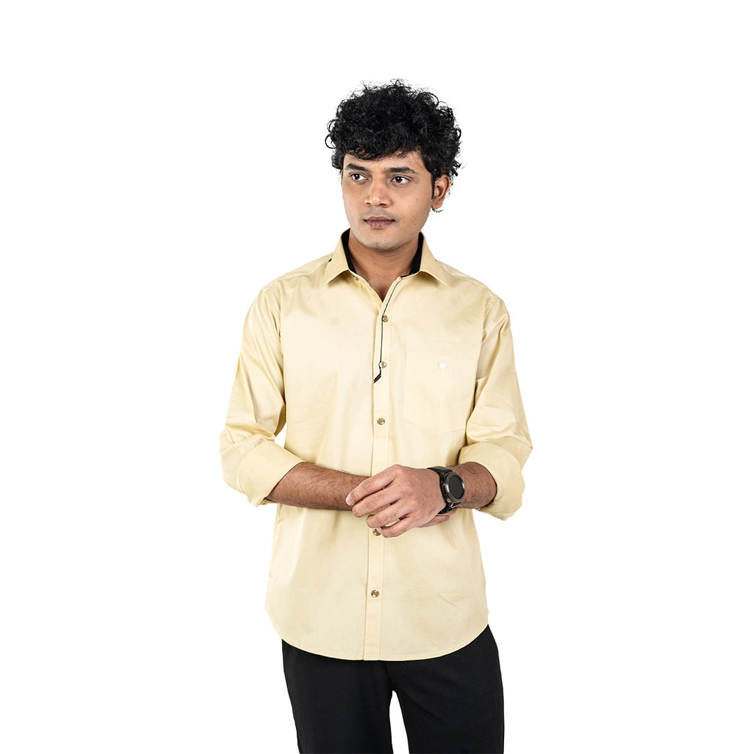 Yellow Cotton Partywear Shirt