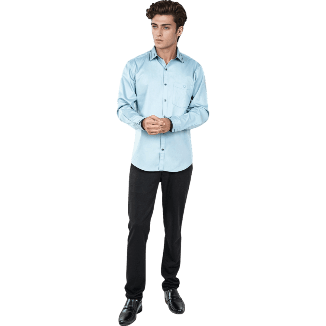 Collar Cuff Peacock Blue Partywear Shirt