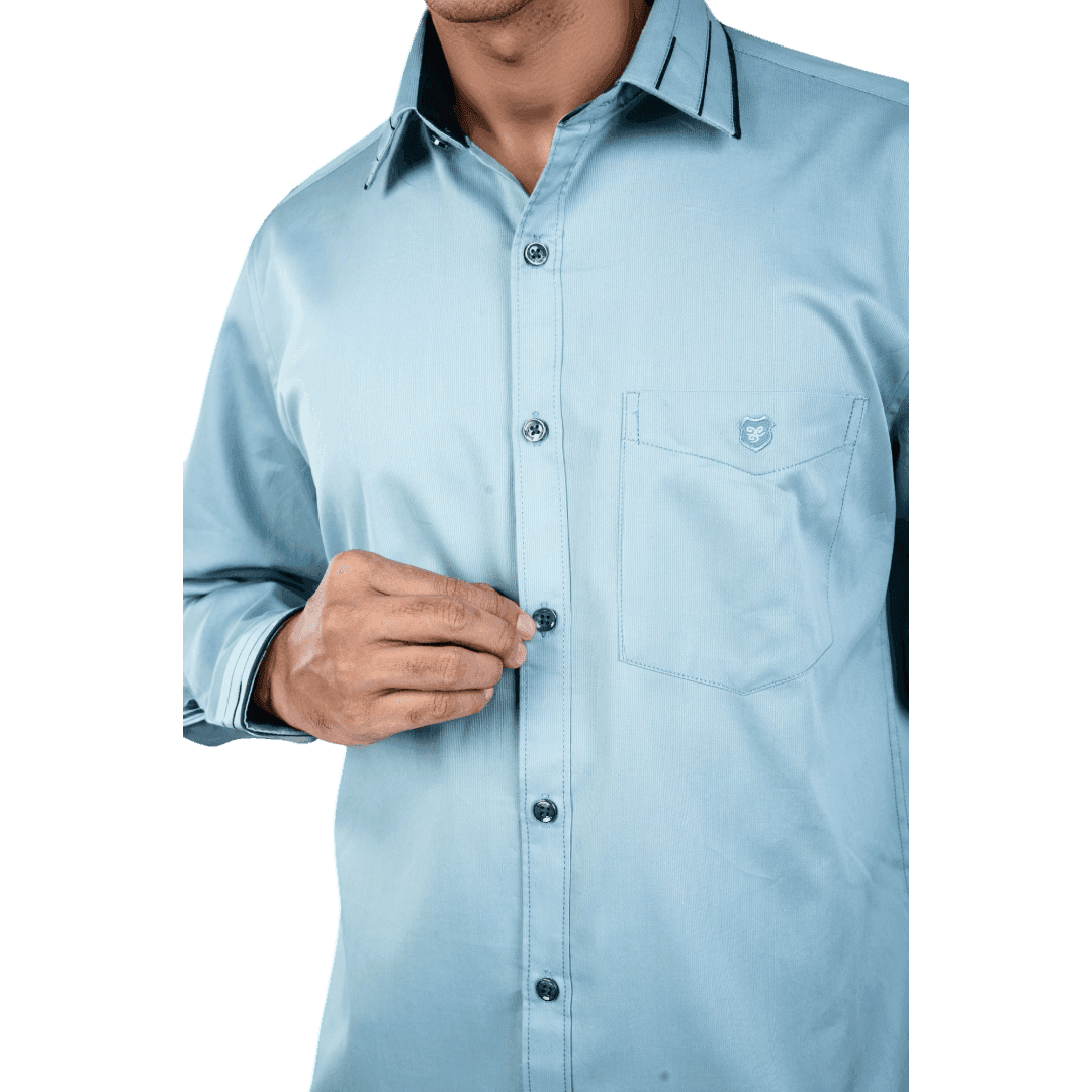 Collar Cuff Peacock Blue Partywear Shirt