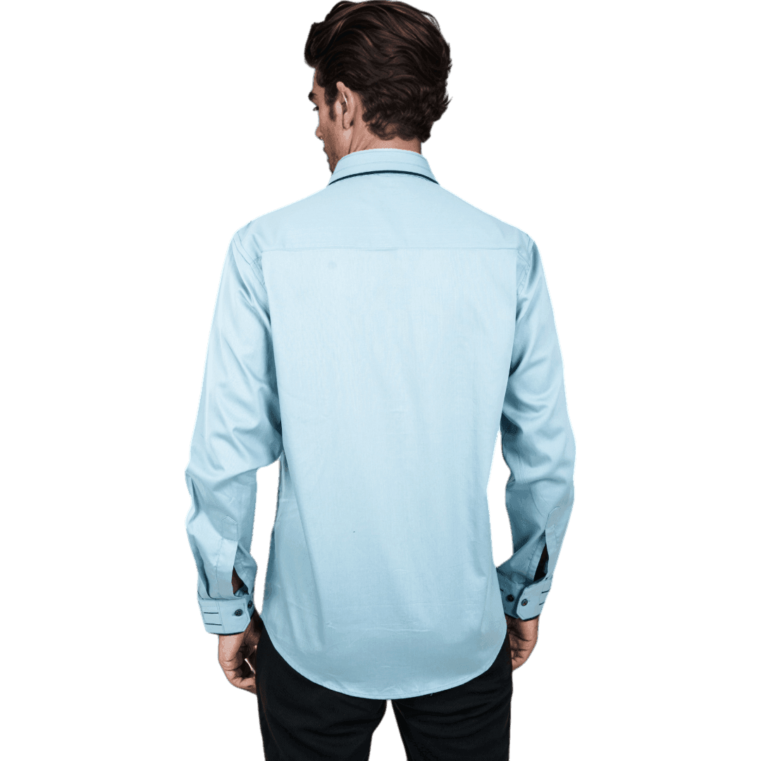 Collar Cuff Peacock Blue Partywear Shirt