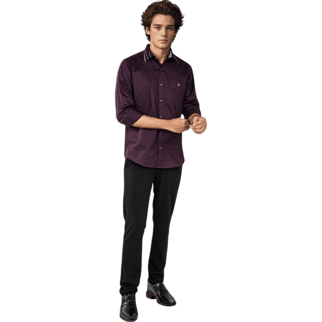 Collar Cuff Maroon Partywear Shirt