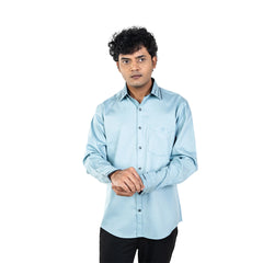 Men Peacock Blue Collar Cuff  Shirt - 5303