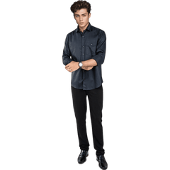 Botticelli Men Plain Black Partywear Shirt - Collarwork Cotton Shirts (5304) - Botticelli