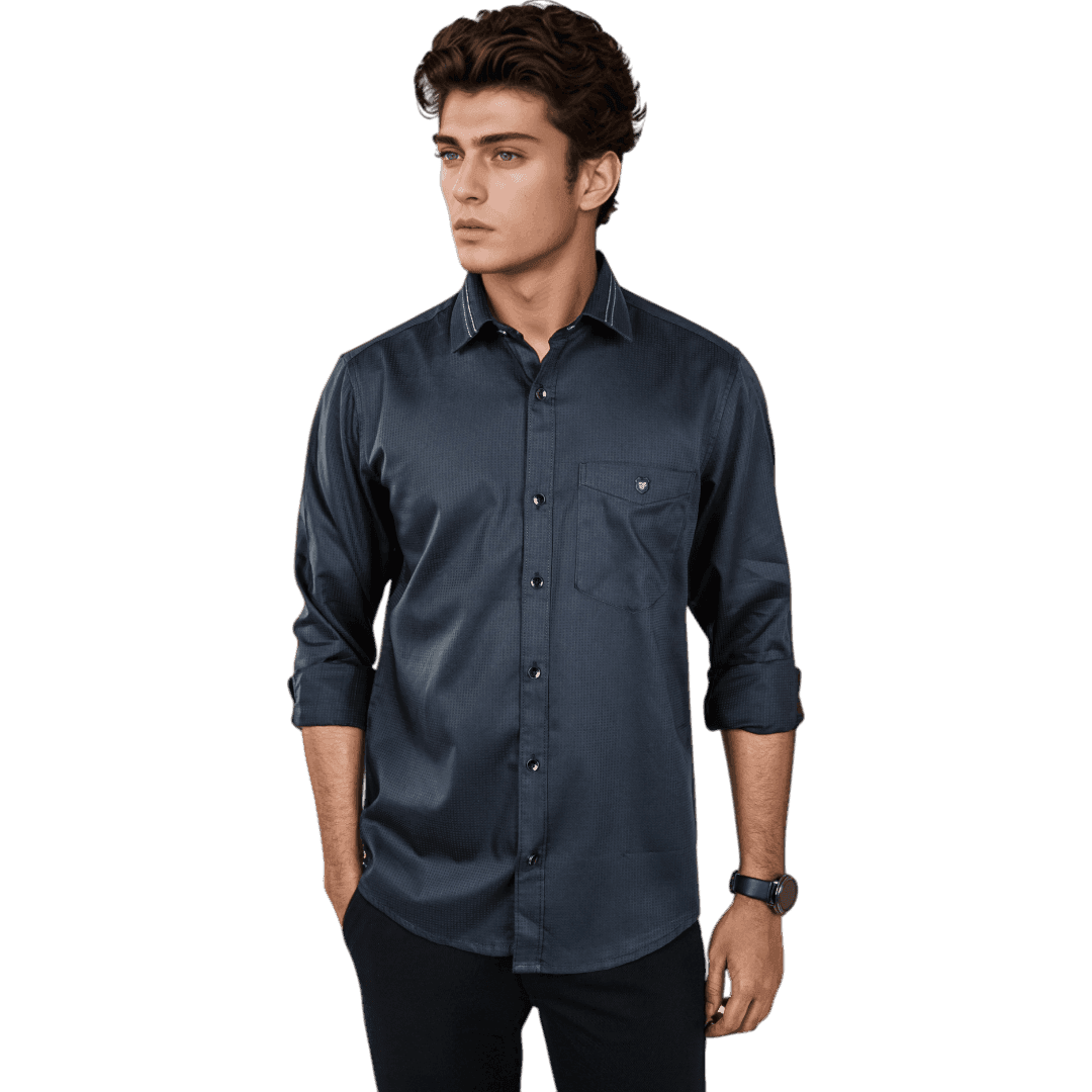 Botticelli Men Plain Black Partywear Shirt - Collarwork Cotton Shirts (5304) - Botticelli