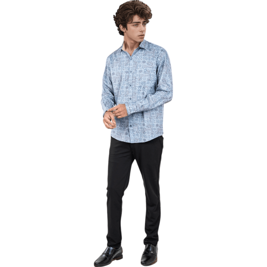 Botticelli Men Collarwork Blue Partywear Shirt - Regular Fit Cotton Shirts (5305) - Botticelli