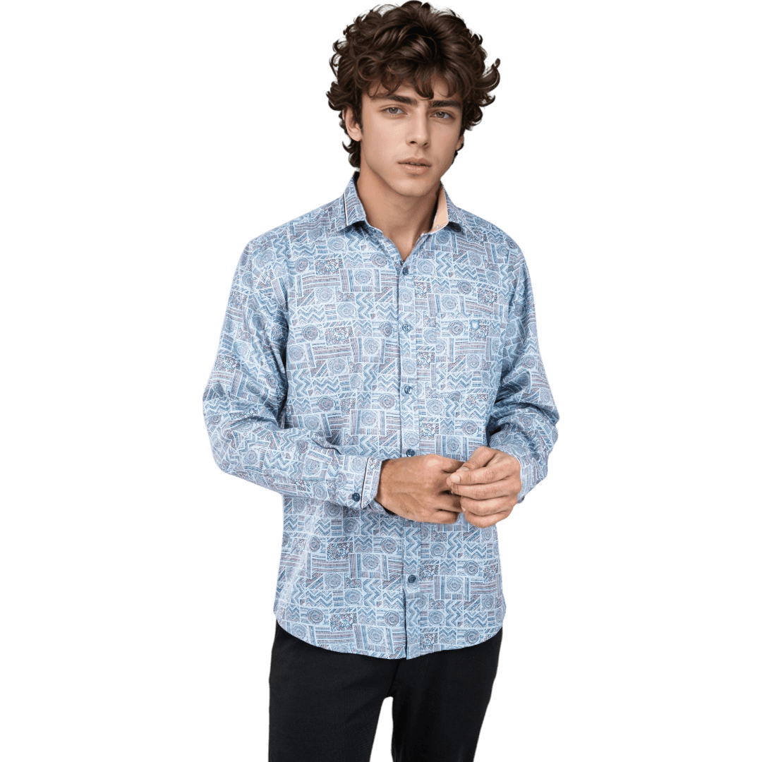 Botticelli Men Collarwork Blue Partywear Shirt - Regular Fit Cotton Shirts (5305) - Botticelli