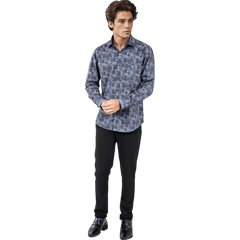 Botticelli Men Abstract Print Blue Partywear Shirt - Cotton Shirts (5309) - Botticelli