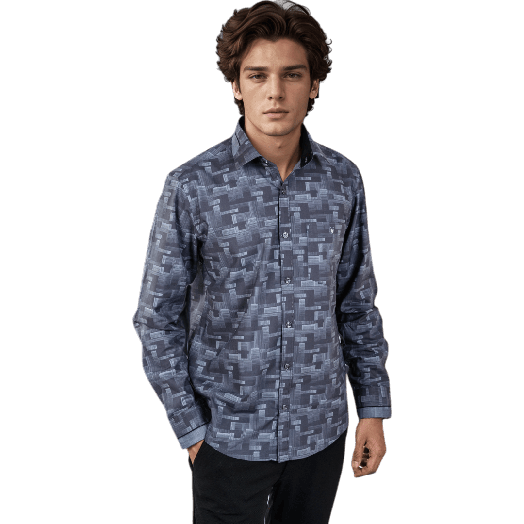 Botticelli Men Abstract Print Blue Partywear Shirt - Cotton Shirts (5309) - Botticelli