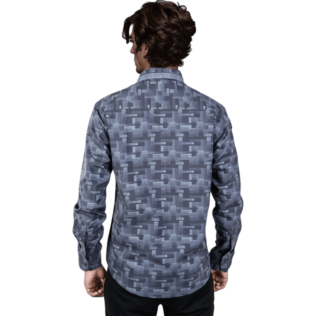 Botticelli Men Abstract Print Blue Partywear Shirt - Cotton Shirts (5309) - Botticelli