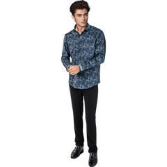 Botticelli Men Abstract Print Blue Partywear Shirt - Cotton Shirts (5309) - Botticelli