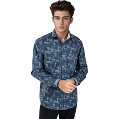 Botticelli Men Abstract Print Blue Partywear Shirt - Cotton Shirts (5309) - Botticelli