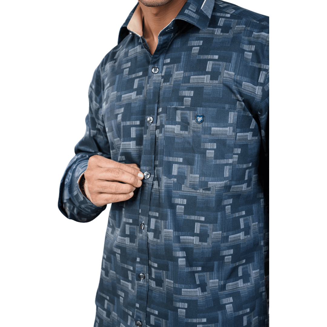 Botticelli Men Abstract Print Blue Partywear Shirt - Cotton Shirts (5309) - Botticelli