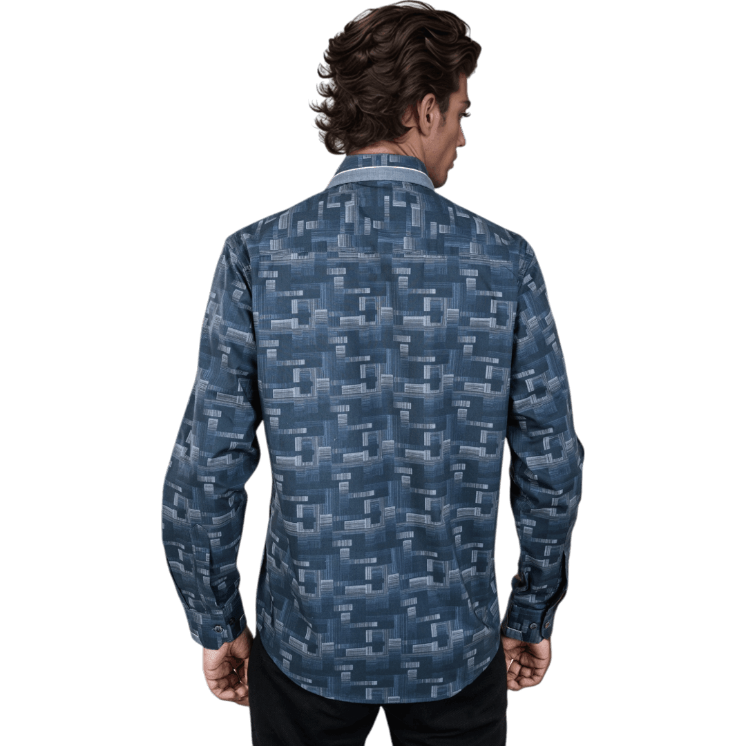 Botticelli Men Abstract Print Blue Partywear Shirt - Cotton Shirts (5309) - Botticelli