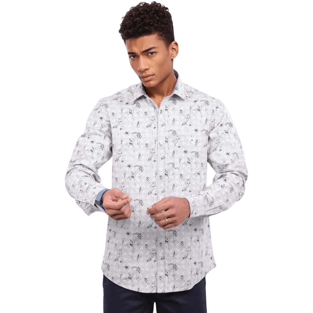 Men Pattern Grey Oxford Printed Shirt