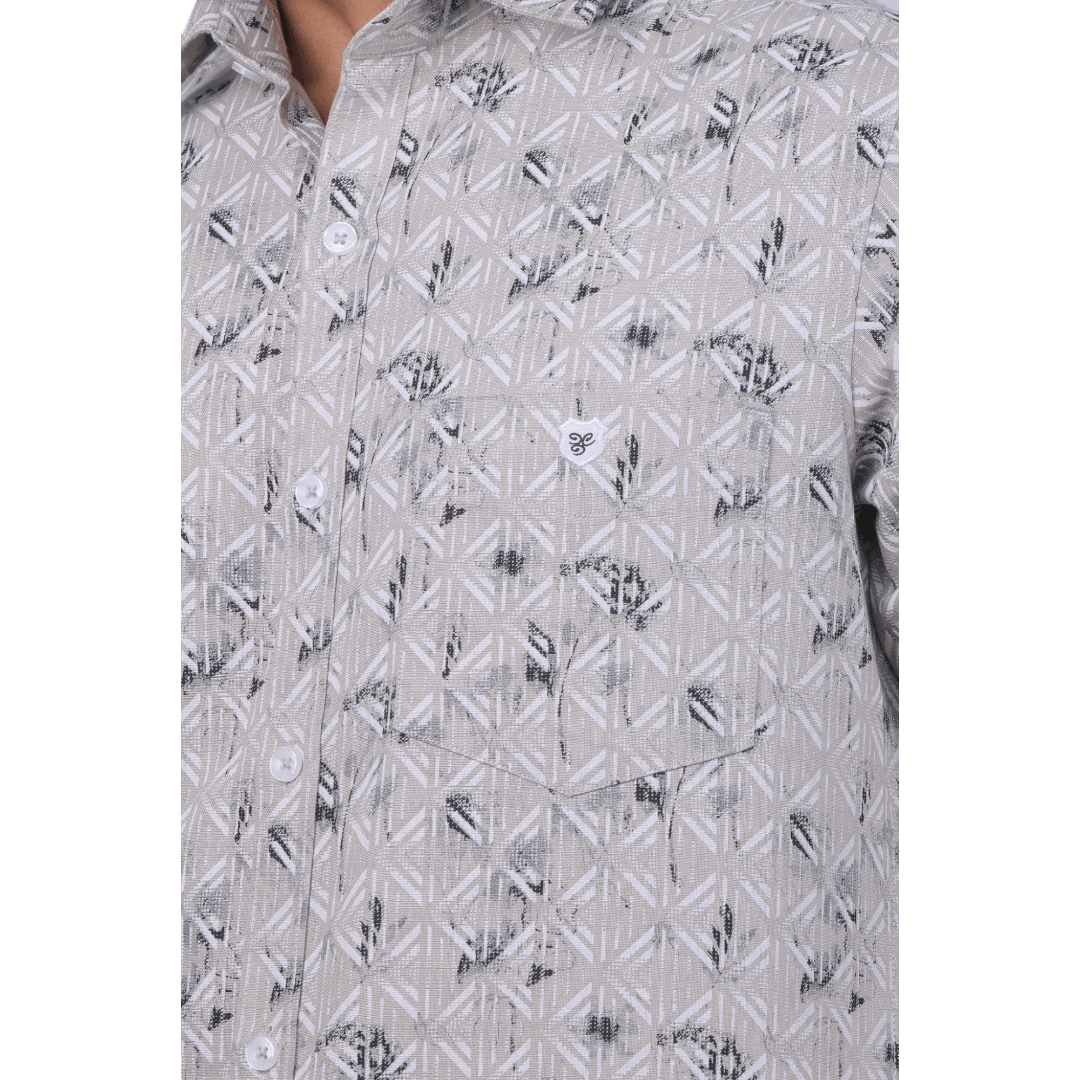 Men Pattern Grey Oxford Printed Shirt