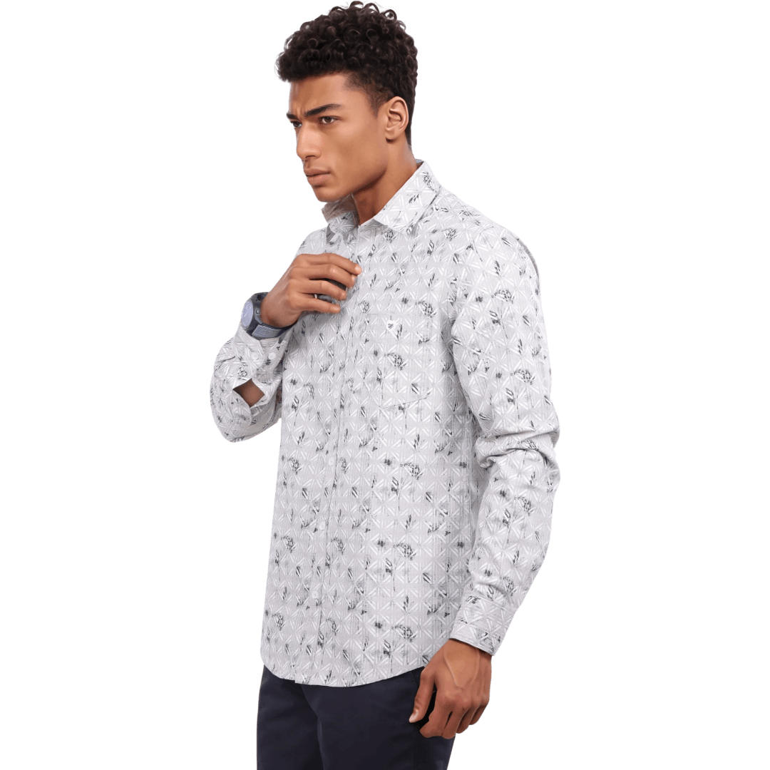 Men Pattern Grey Oxford Printed Shirt