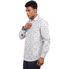 Men Pattern Grey Oxford Printed Shirt