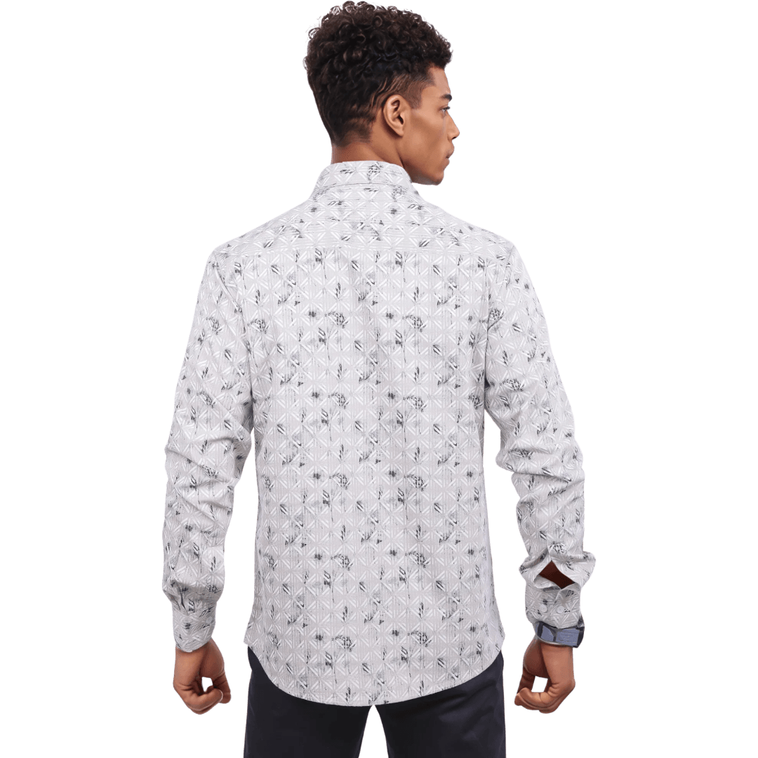 Men Pattern Grey Oxford Printed Shirt