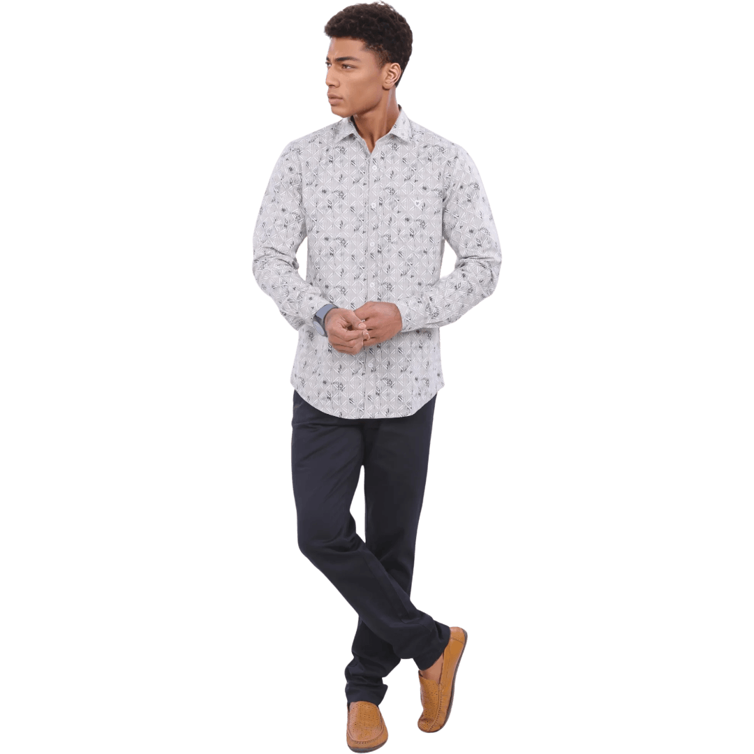 Men Pattern Grey Oxford Printed Shirt