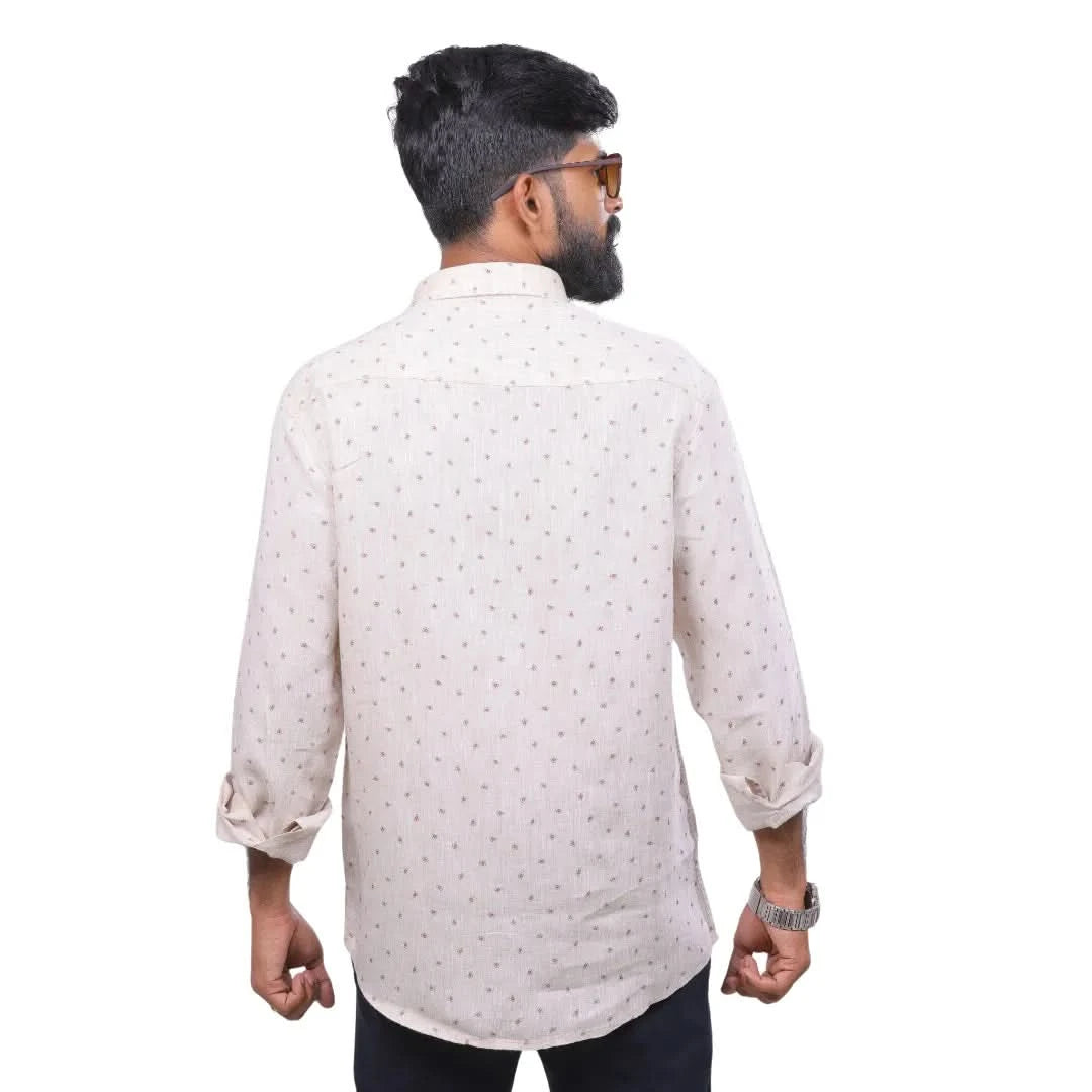 Men Brown Linen Printed Shirt