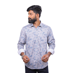 Grey Satin Printed Shirt for Men