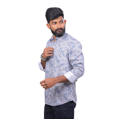 Grey Satin Printed Shirt for Men