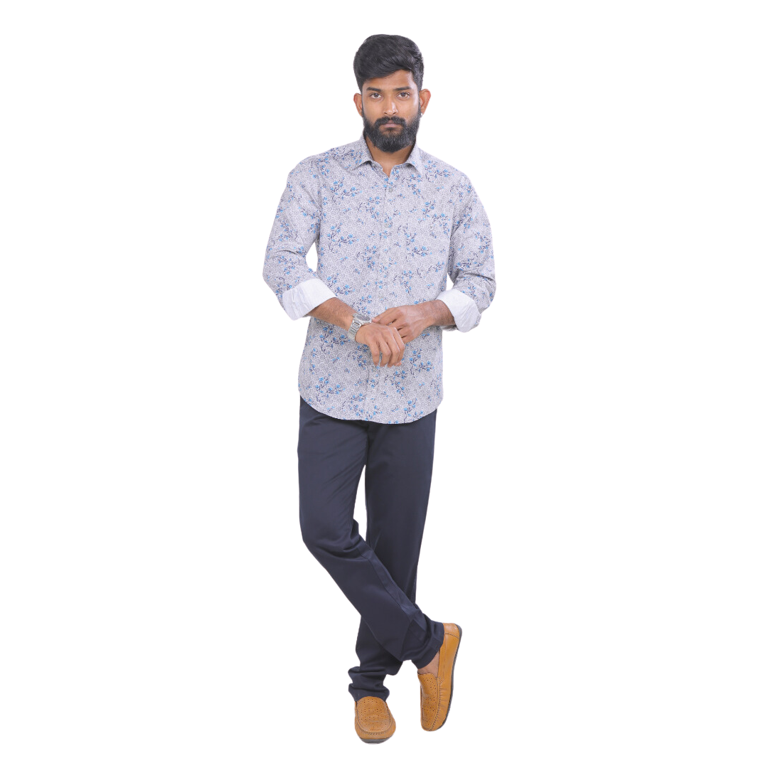 Grey Satin Printed Shirt for Men