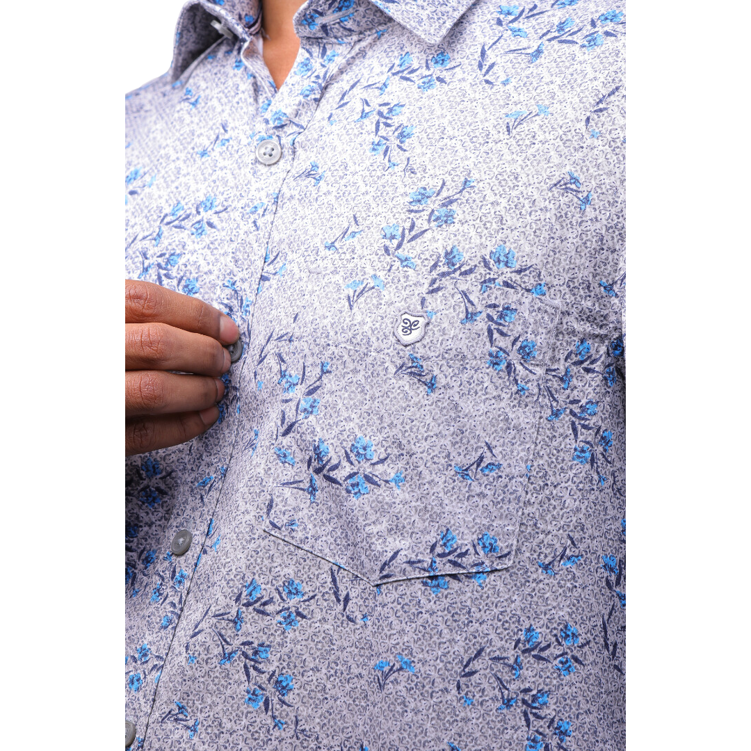 Grey Satin Printed Shirt for Men