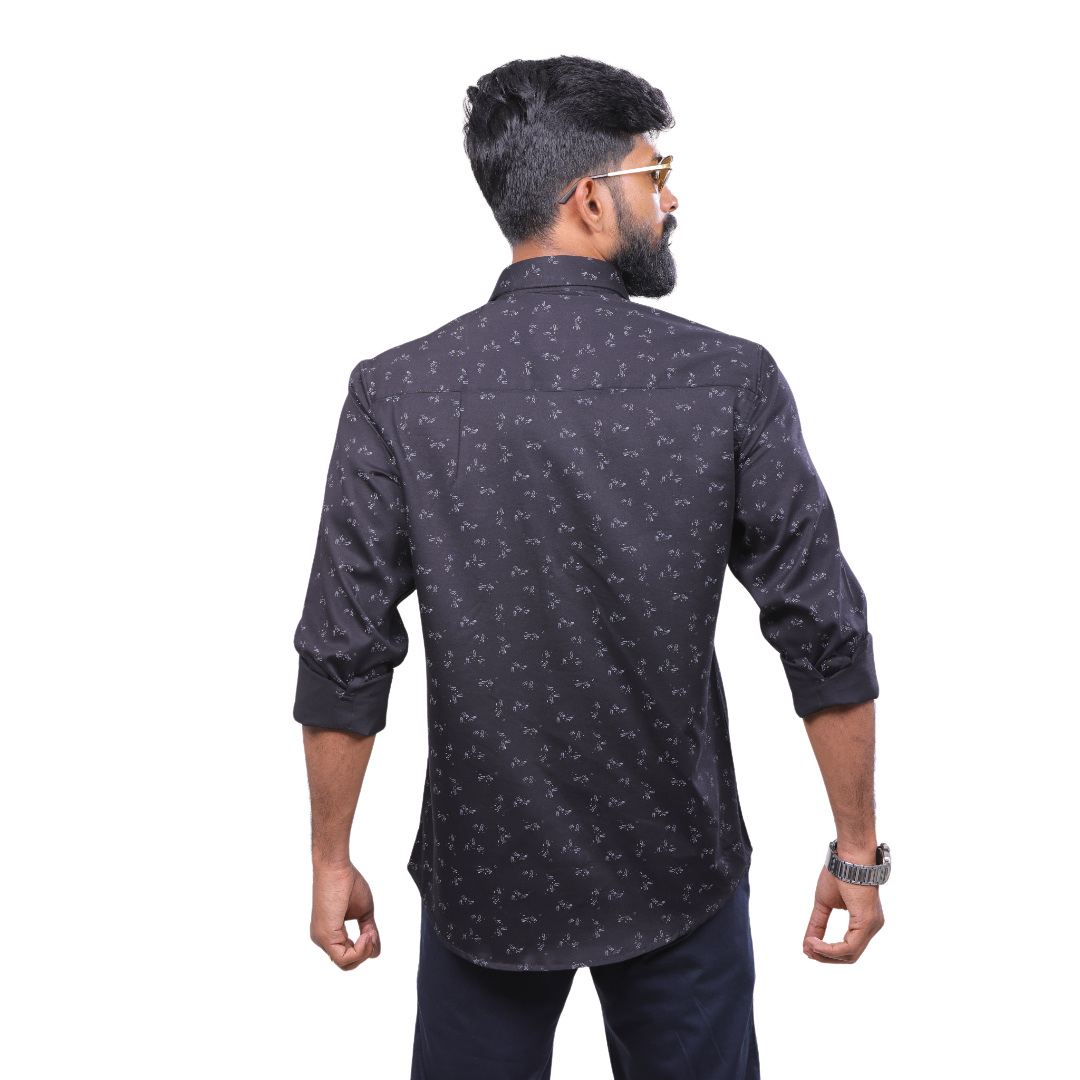 Black Stretch Printed Shirt for men