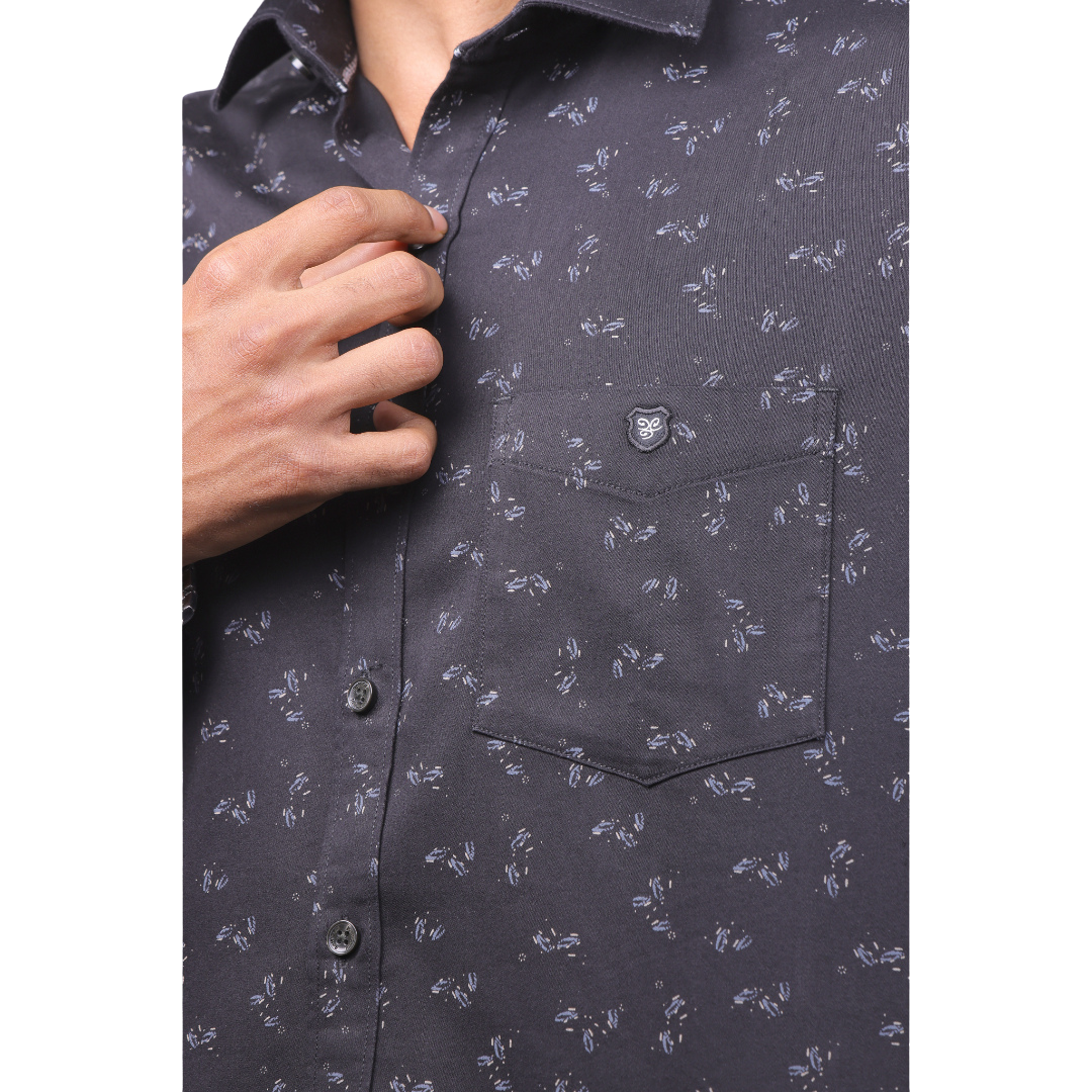 Black Stretch Printed Shirt for men