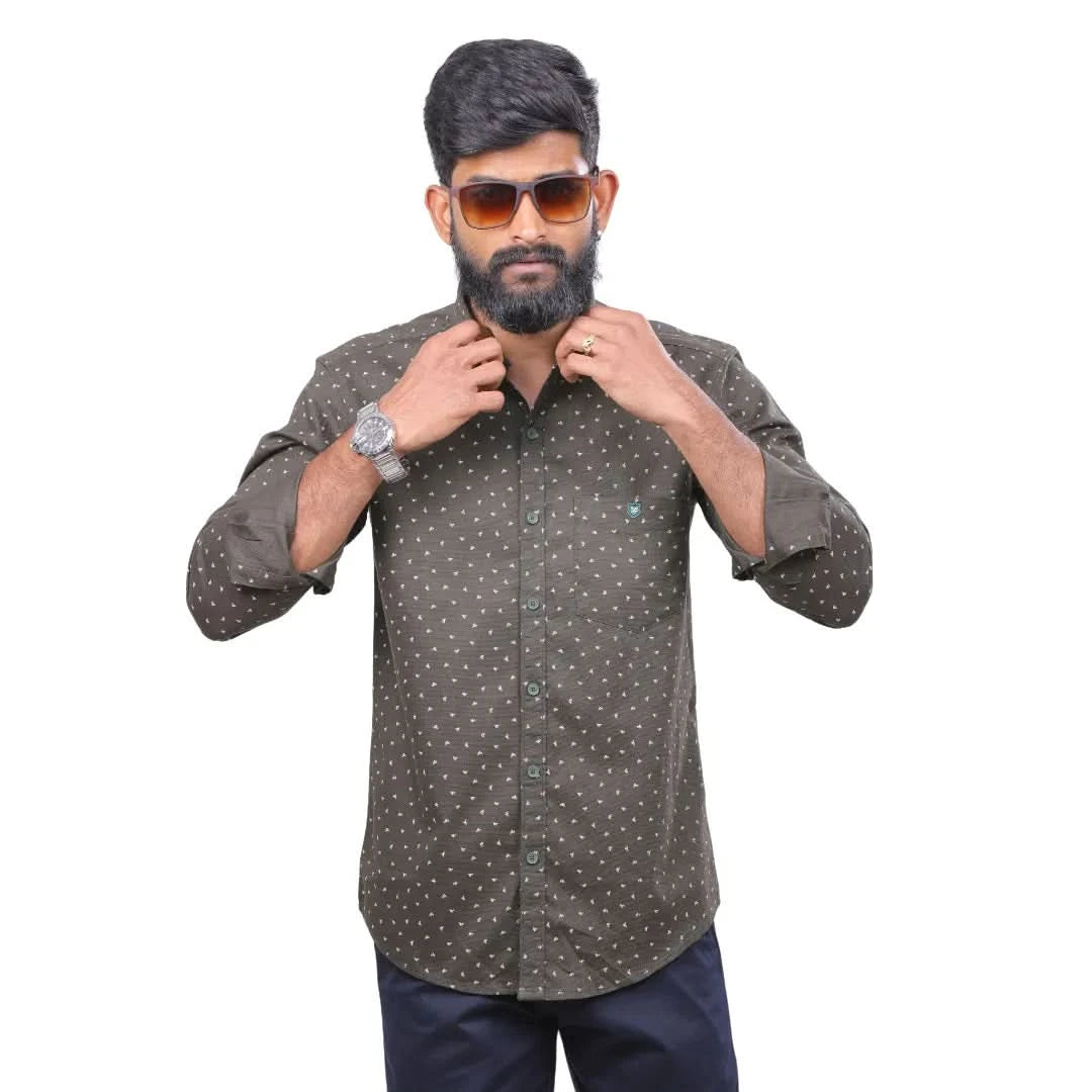 Men Army Green Dobby Printed Shirt 