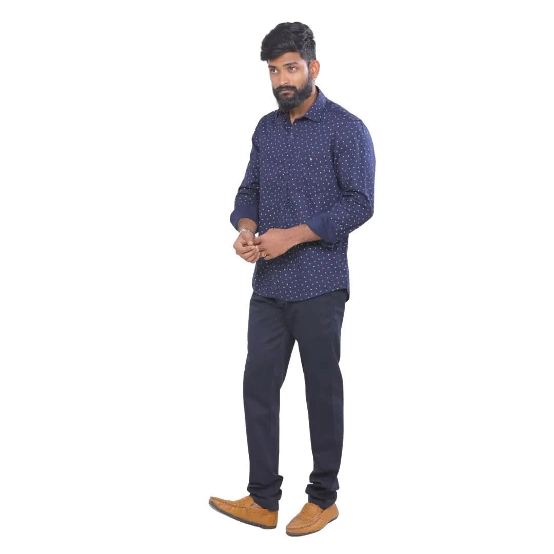 Navy Dobby Printed Shirt for men