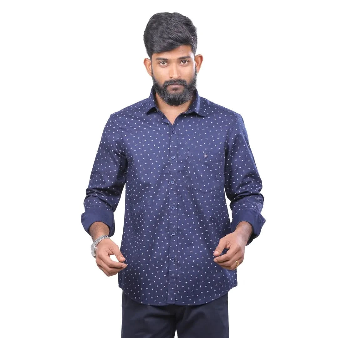 Navy Dobby Printed Shirt for men