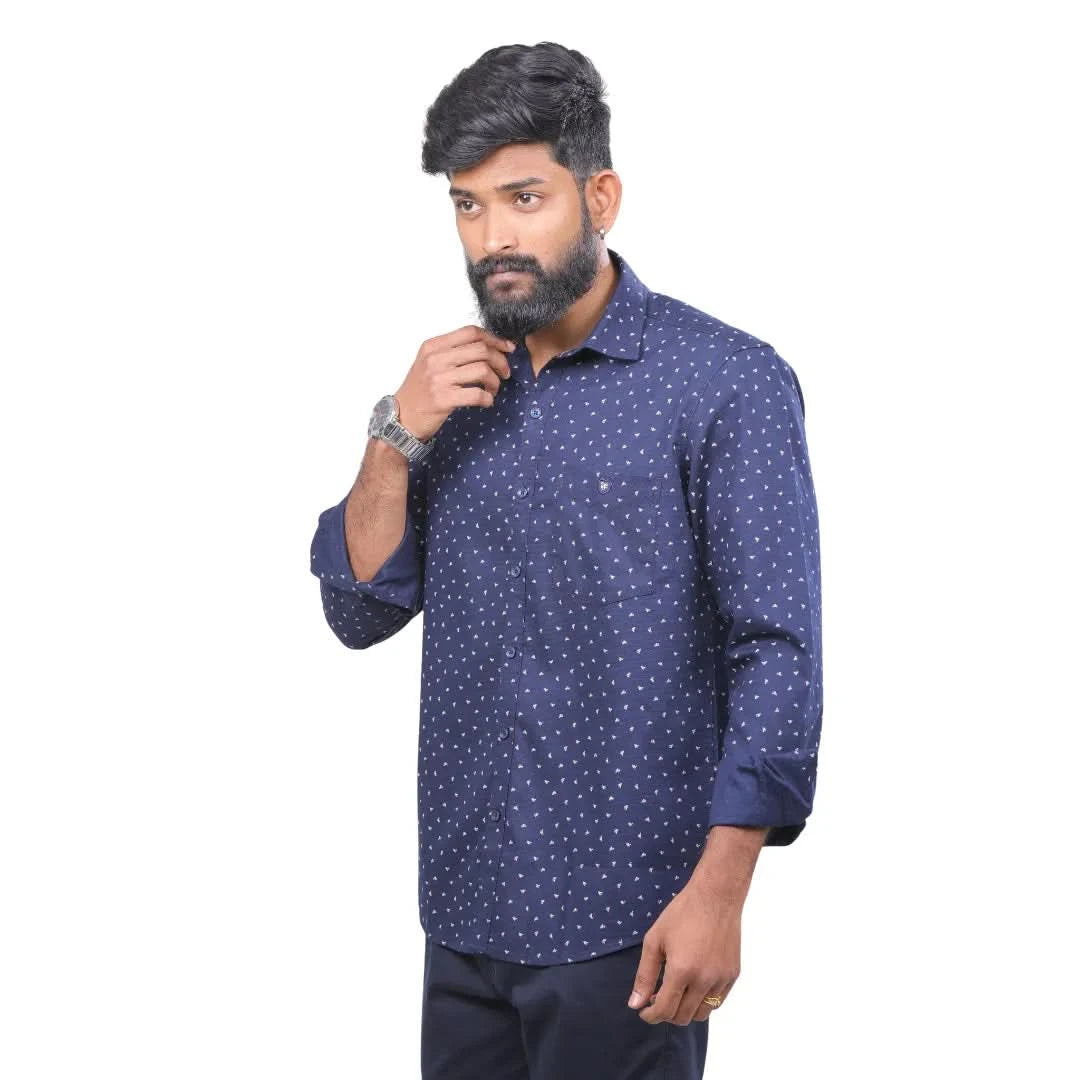 Navy Dobby Printed Shirt for men