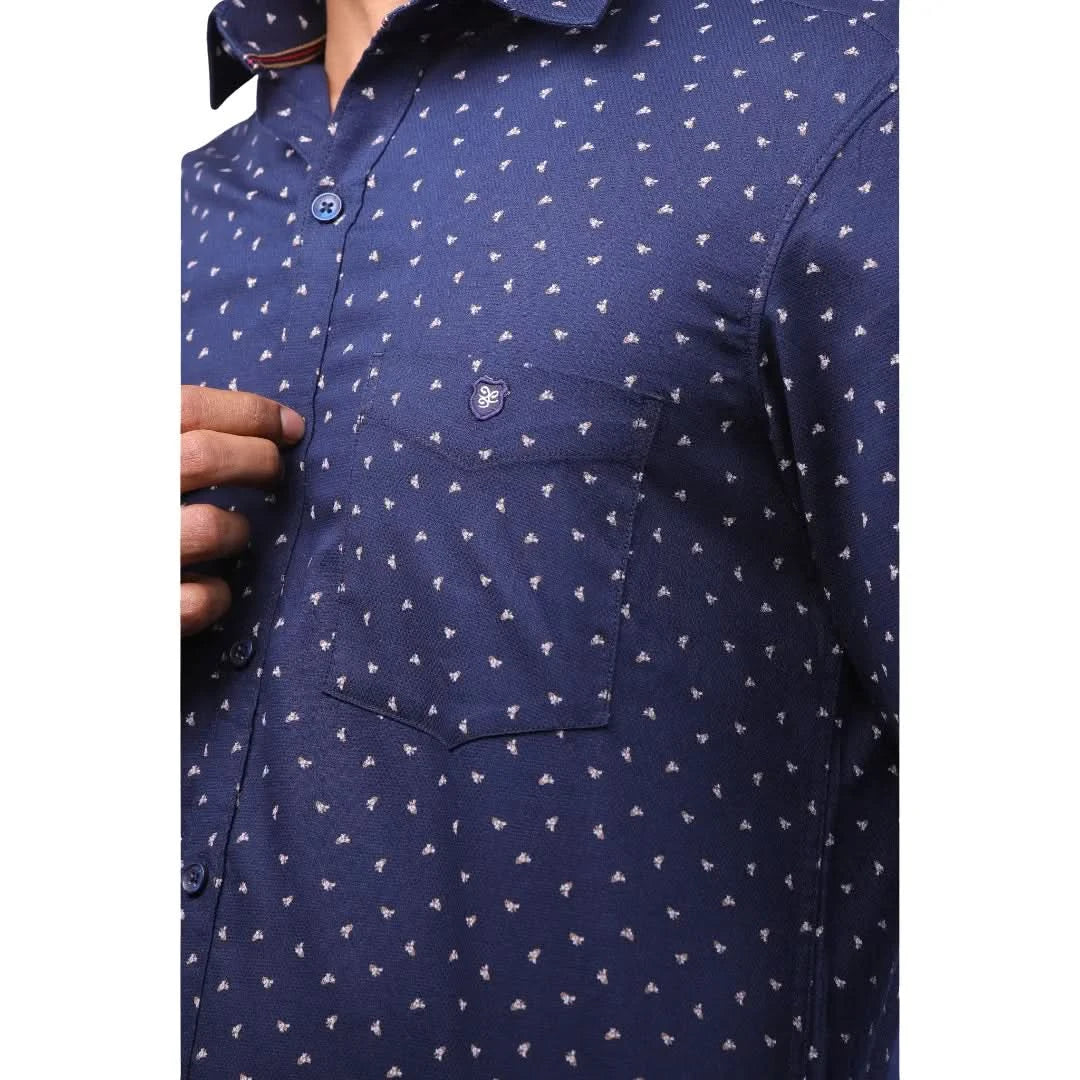 Navy Dobby Printed Shirt for men