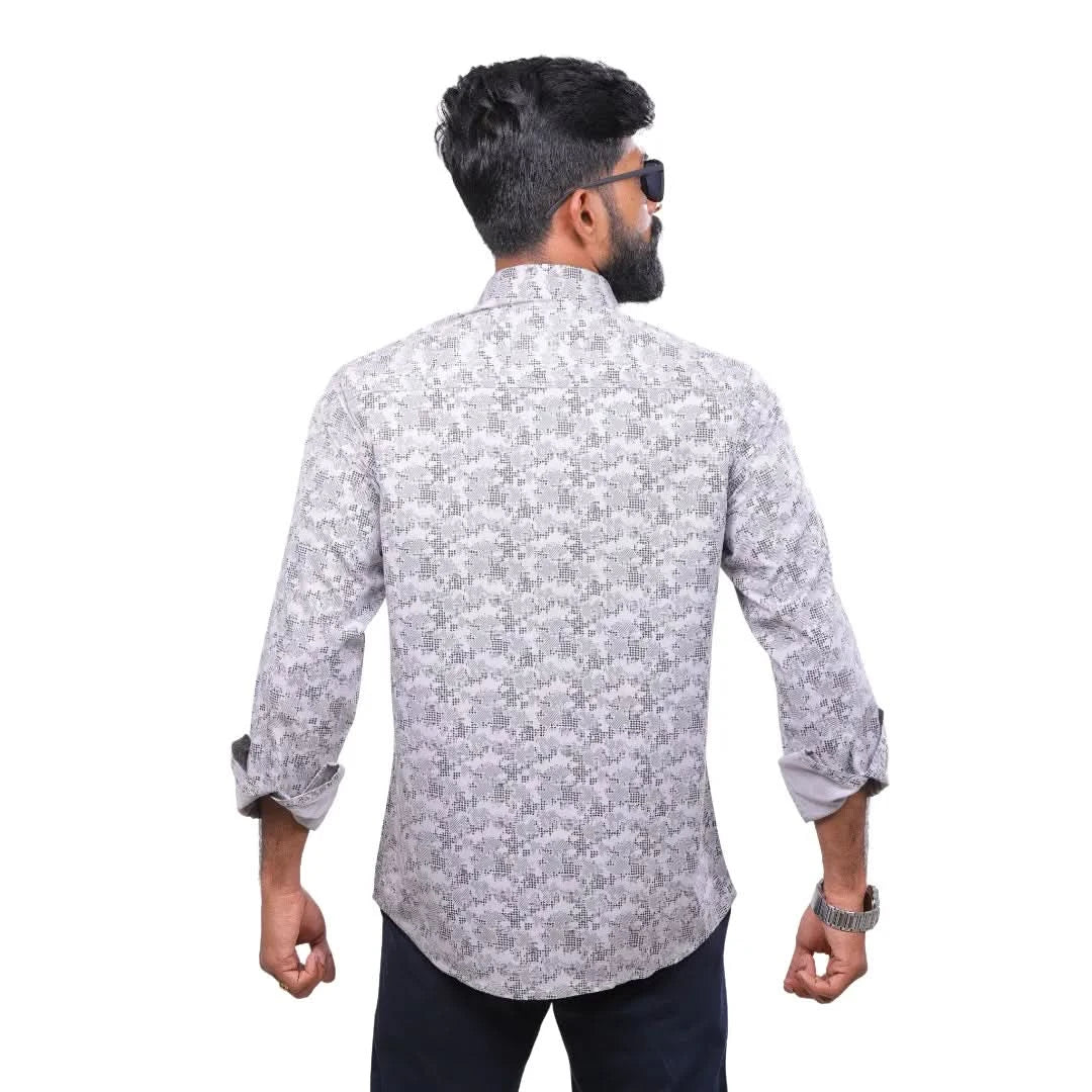 Grey Twill Printed Shirt for men