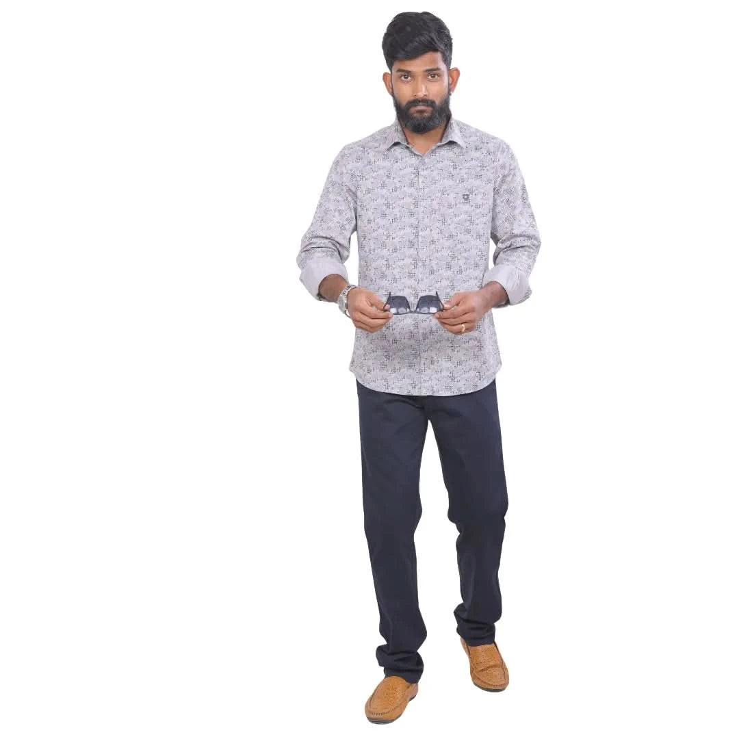 Grey Twill Printed Shirt for men