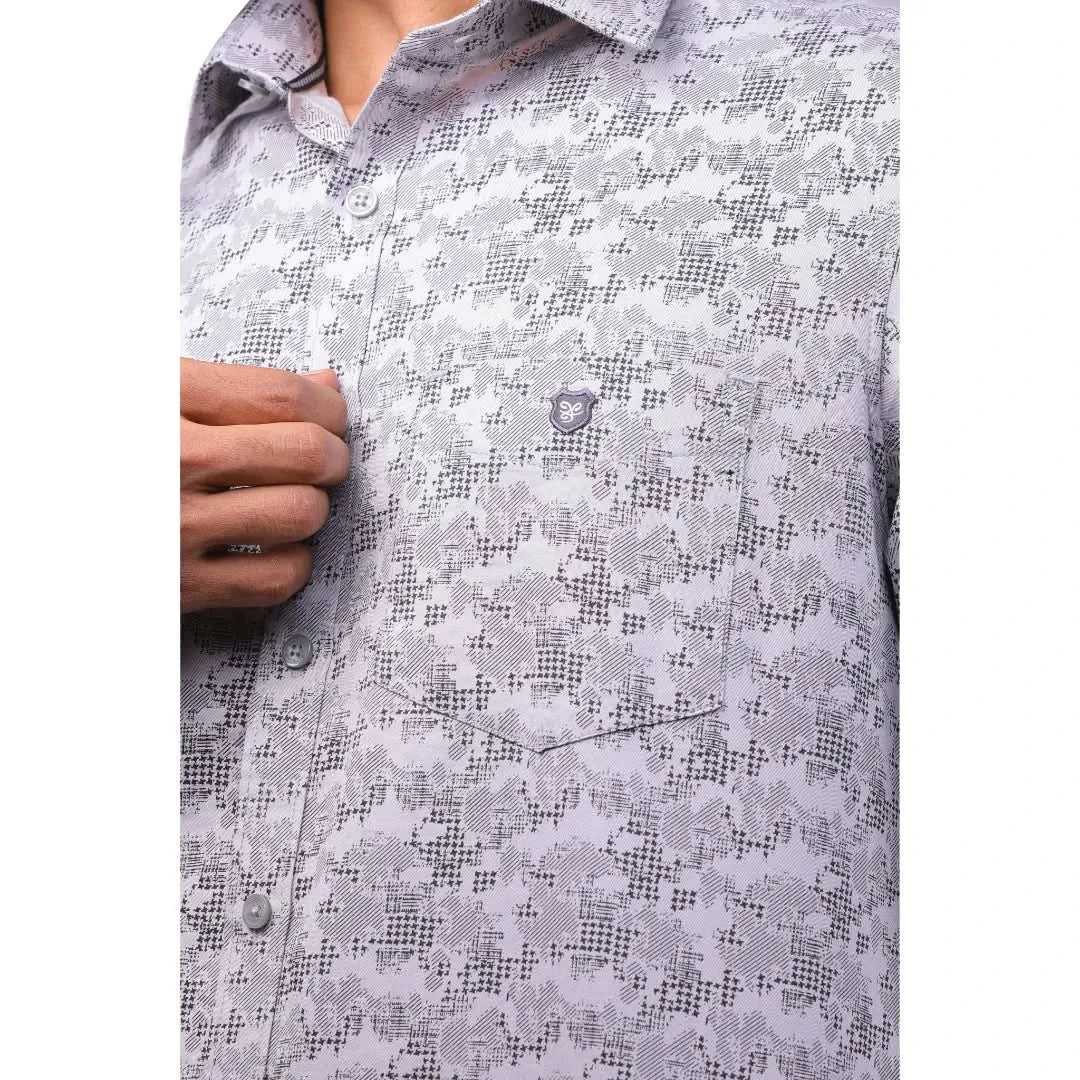 Grey Twill Printed Shirt for men