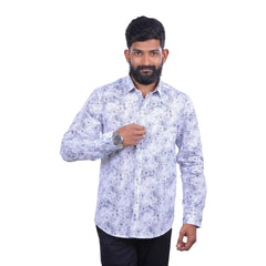 Blue Linen Printed Shirt for men