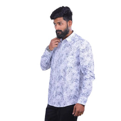 Blue Linen Printed Shirt for men