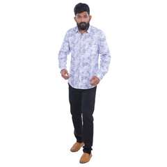 Blue Linen Printed Shirt for men