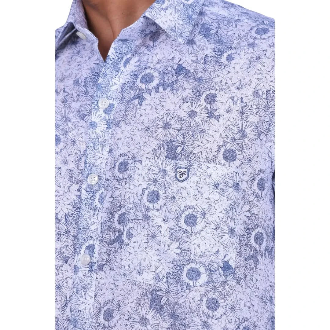 Blue Linen Printed Shirt for men