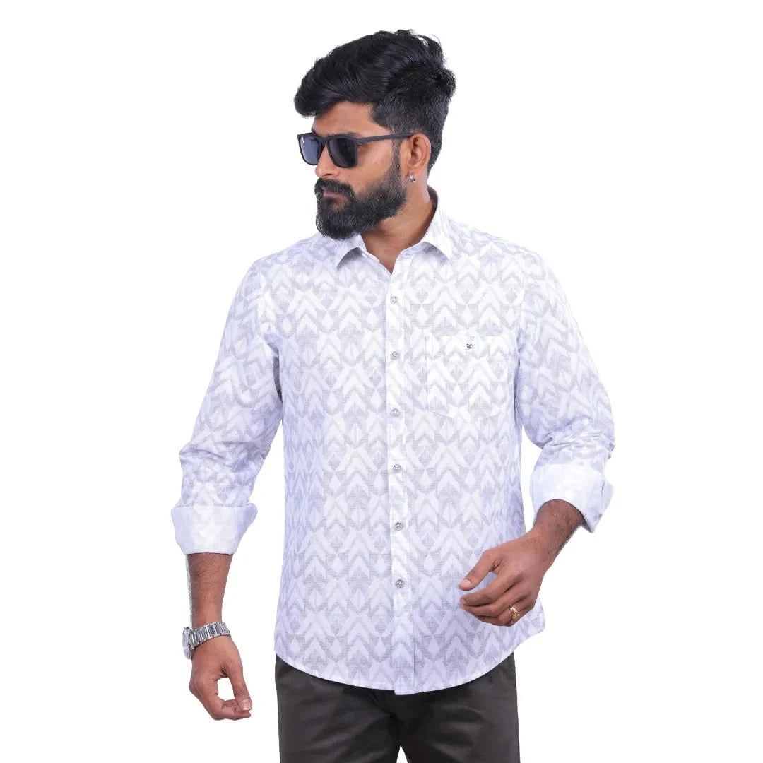 Men Wavy Grey Oxford Printed Shirt 