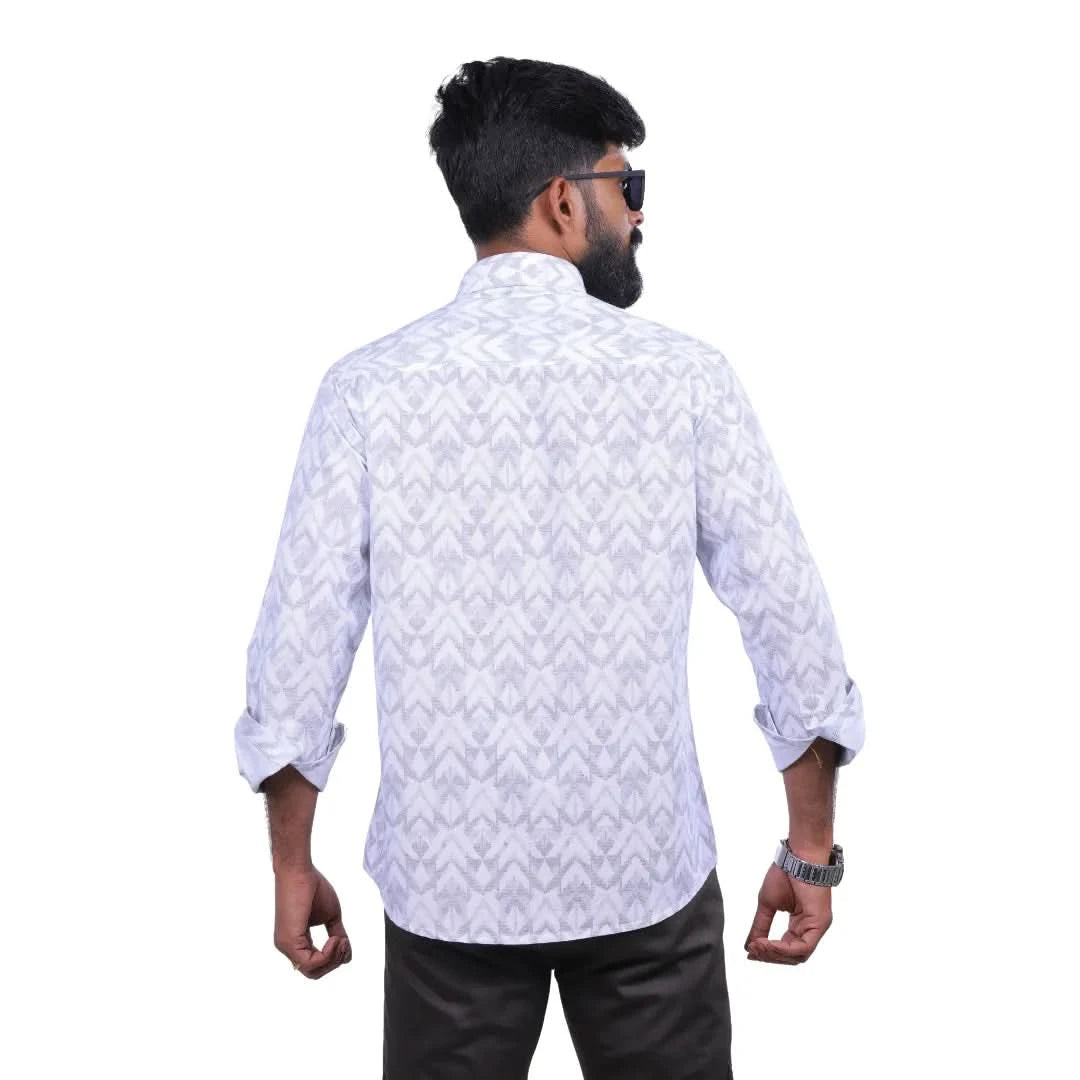 Men Wavy Grey Oxford Printed Shirt 