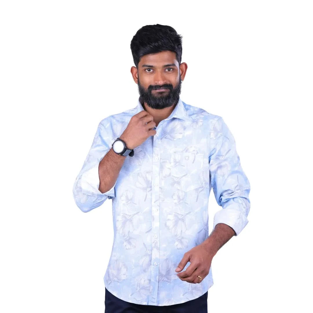 Blue Stretch Printed Shirt for Men