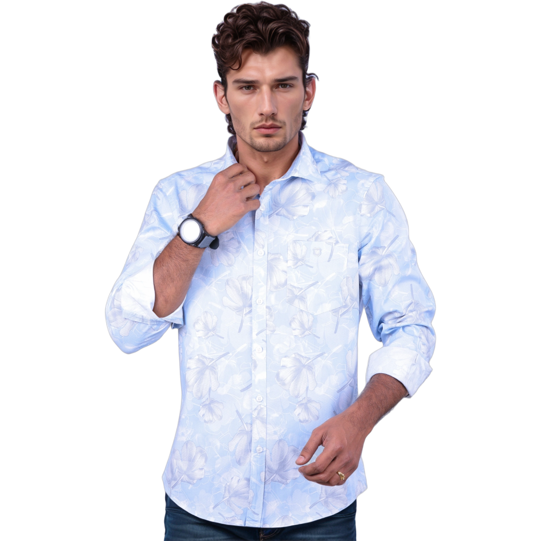 Botticelli Men Navy Floral Print Shirt - Regular Fit Cotton Shirts (6882)
